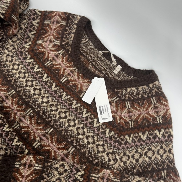Soft Surroundings Sweater Womens XL Brown Fair Isle Alpaca Blend Crewneck Tunic - Picture 11 of 15